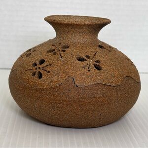 Sand Art Pottery Incense/tealight Burner Beige Butterfly 4"
